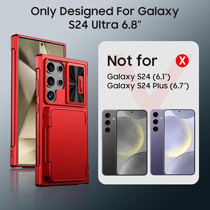 for Samsung Galaxy S24 Ultra Wallet Case with RFID Blocking Card Holder, Camera Cover and Kickstand, Full Body Shockproof Wallet Case for S24 Ultra 6.8Inch 2024 for Women Men-Red(Upgraded)