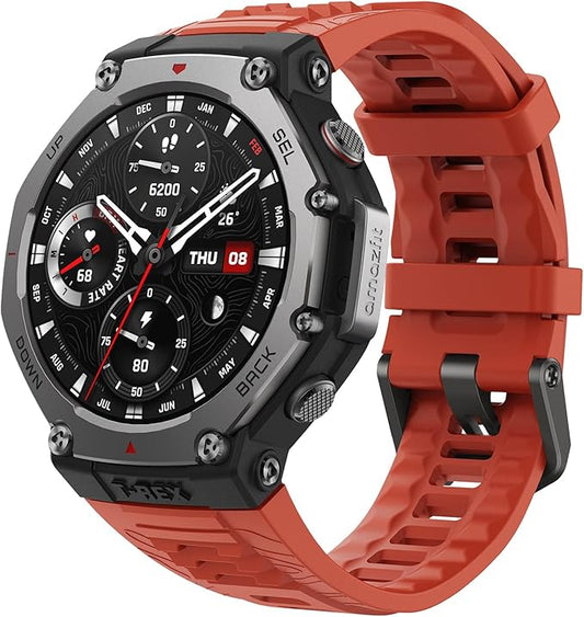 Amazfit T-Rex 3 Rugged/Military Smart Watch 48mm, 27 Day Battery, GPS (with Privacy), Offline Maps, 328 Feet Water-Resistant, 170 Fitness/Sport Modes, AI, Voice Control, for Android or iPhone, Lava