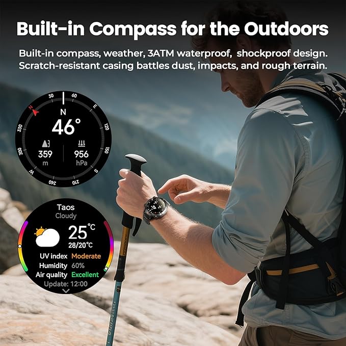 WalkerFit Military Rugged Smart Watch for Men 1.43" AMOLED Smartwatch,Alway-on,3ATM Waterproof for Swim,Accurate HR Sleep Monitor,Bluetooth Call Fitness Watch for iPhone Andriod Compatible,Steel Band