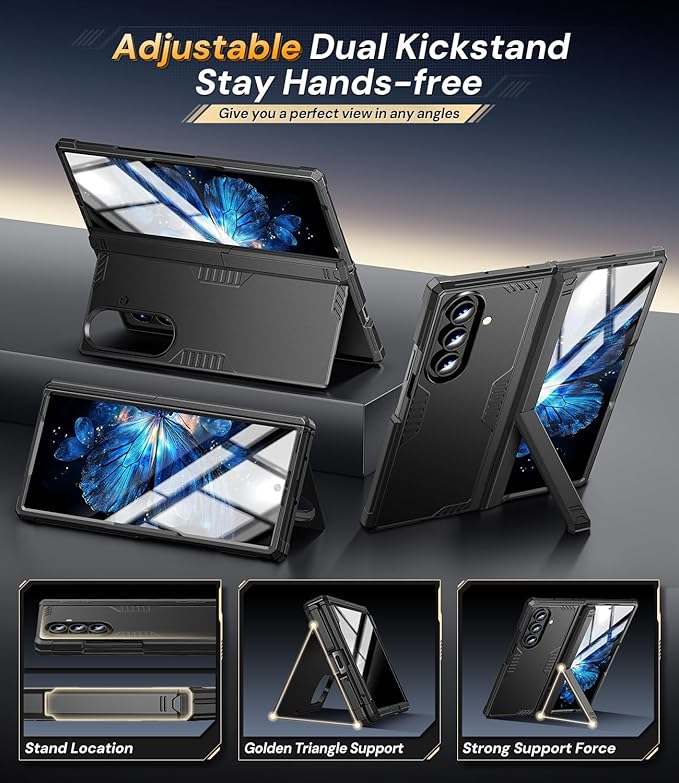 for Samsung Galaxy Z-Fold-7 Case: Shockproof Rugged [Dual-Stand][Hinge Protection][Anti-Fingerprint] Durable Silicone Armor Protective Cover for ZFold 7 5G 2025 (Black)