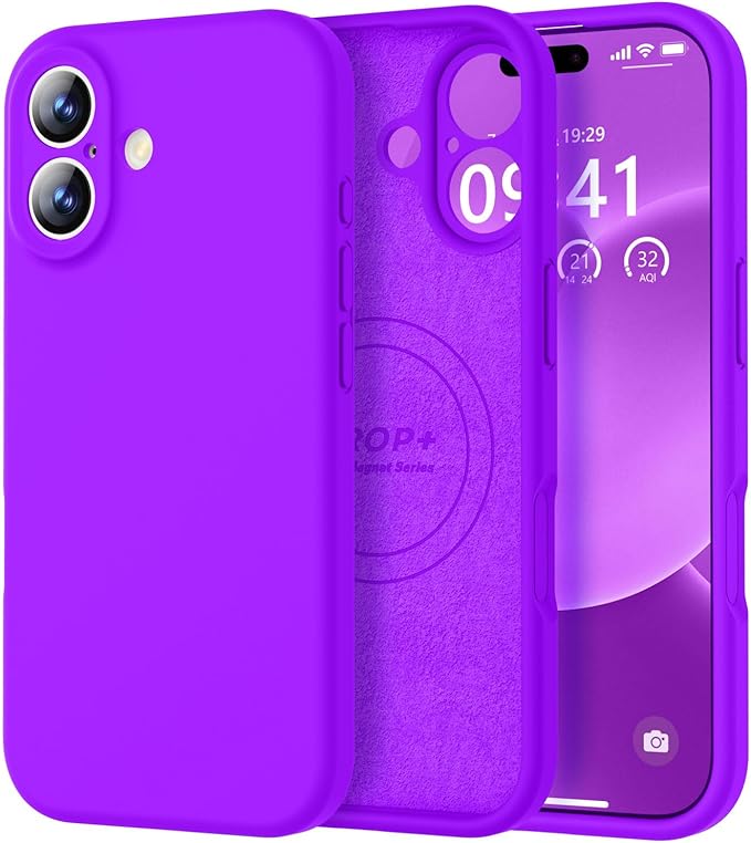 Vooii Magnetic Compatible with iPhone 17 Case (Compatible with Magsafe) (Upgraded Camera Protection) Liquid Silicone Shockproof Full Body Protective Phone Cover for Women Men, Neon Purple, 6.3"