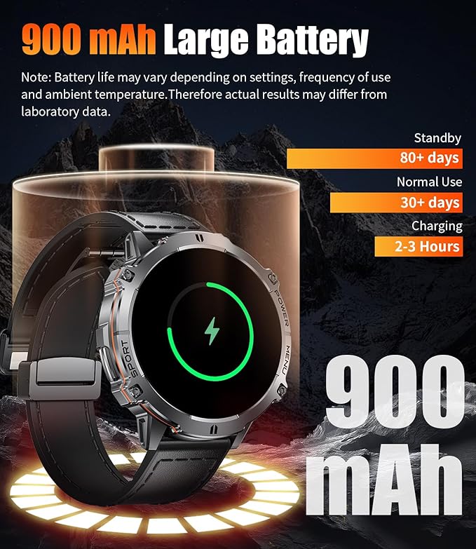 Smart Watches for Men with 900mAh(60+Standby),1.73" AMOLED Reloj Inteligente para Hombre with Bluetooth Call,110+ Sports Mode Fitness Tracker/Heart Rate Sleep Health Monitor/Android iOS Smart watch