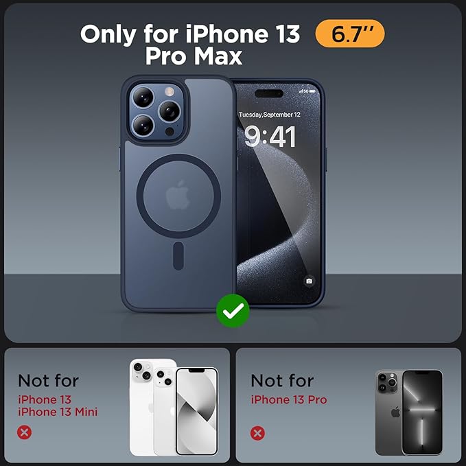 Miracase Magnetic for iPhone 13 Pro Max Case 6.7 inch (Compatible with MagSafe)（with 2X Screen Protectors） Military-Grade Protection, Anti-Fingerprint Translucent Matte Phone Case Cover, Dark Blue