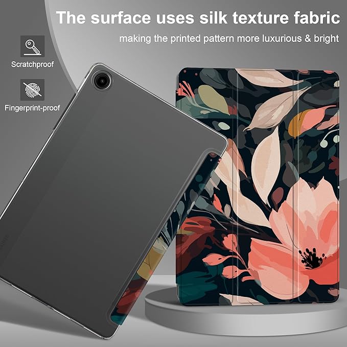 DONGKE Case for Samsung Galaxy Tab A9+/A9 Plus 11 inch 2024 2023 (SM-X210/X216/X218), Slim Stand Hard PC Translucent Back Shell Smart Cover, Auto Wake/Sleep - Painted Florals