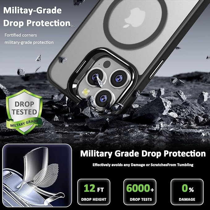 for iPhone 15 Pro Case Magnetic for iPhone15 Pro, with Kickstand, Compatible with MagSafe, Military-Grade Protection Case for 15 Pro, Black