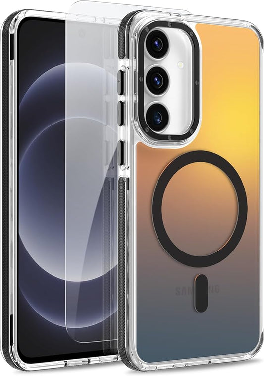 MOWIME Magnetic Case for Samsung Galaxy S25 FE 5G [Compatible with Magsafe] [Cute Fashion Fluorescent Design] [1 Screen Protector] Slim Translucent Matte Case for Galaxy S25 FE 5G 6.7", Black