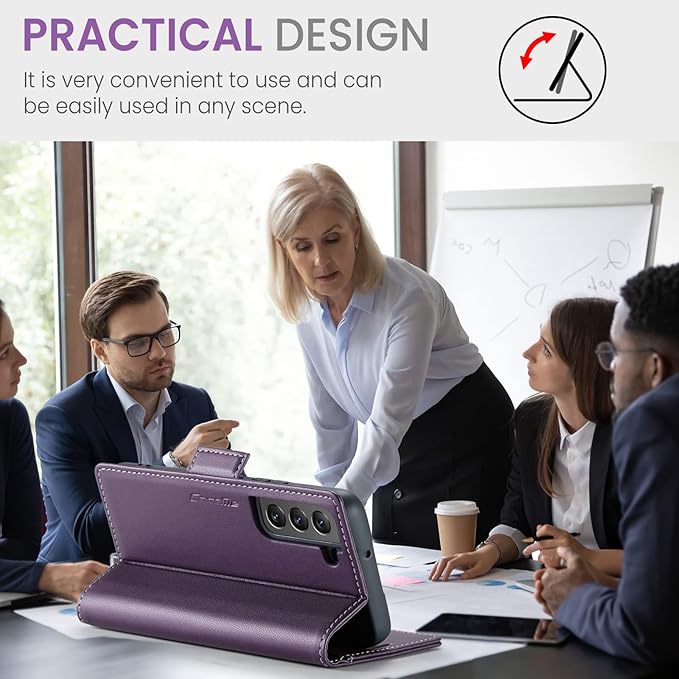 Case for Samsung Galaxy S21 Wallet Case, RFID Blocking PU Leather Flip Folio Cover Card Holder Kickstand Shockproof Phone Case Compatible with Samsung Galaxy S21, Purple