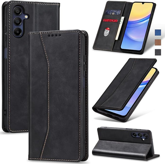 Jasonyu Flip Wallet Case for Samsung Galaxy A15 5G,Leather Magnetic Folio Cover with Card Holder,Kickstand - TPU Shockproof Durable Protective Phone Case,Black