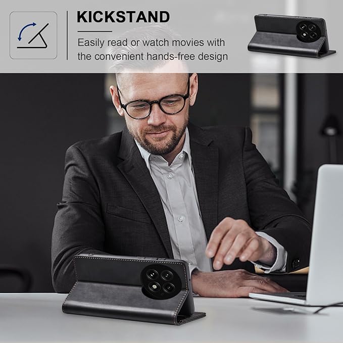 Jasonyu Flip Wallet Case for OnePlus 13 5G,Leather Magnetic Folio Cover with Card Holder,Kickstand - TPU Shockproof Durable Protective Phone Case,Black