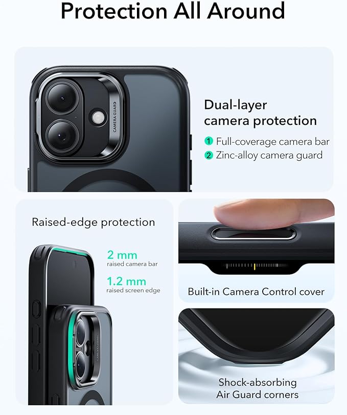 ESR for iPhone 17 Case with Stand, Camera Control Cover Compatible with MagSafe, Military-Grade Drop Protection Magnetic Phone Case for iPhone 17, Scratch-Resistant Back Cover,Frosted Black