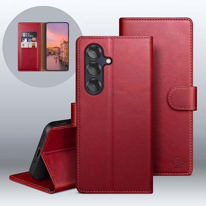 Wallet Case for Samsung Galaxy S25 5G Magnetic Flip Leather Folio Cover with RFID-Blocking Credit Card Holder, Women Men Protective Phone Case Compatible with Samsung S25, Red