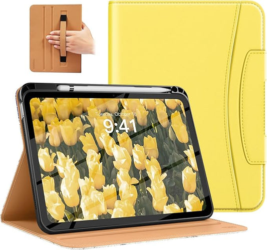 MoKo for iPad (A16) 11th Generation Case 11 inch 2025, iPad 10th Generation Case 10.9" 2022 with Pencil Holder & Pocket, Premium Leather Folio Stand Cover, Multiple Viewing Angles, Light Yellow