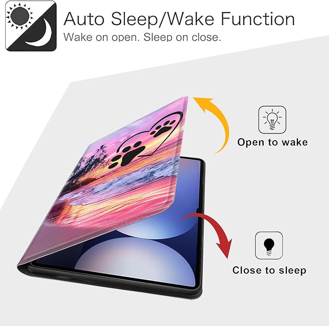 Case for Samsung Galaxy Tab S10 Plus/ S9 FE Plus/ S9 Plus 5G Tablet 12.4'', Slim PU Leather Stand Cover with Auto Wake/Sleep, Multi-Angle Viewing & Shockproof, Pink Seascape