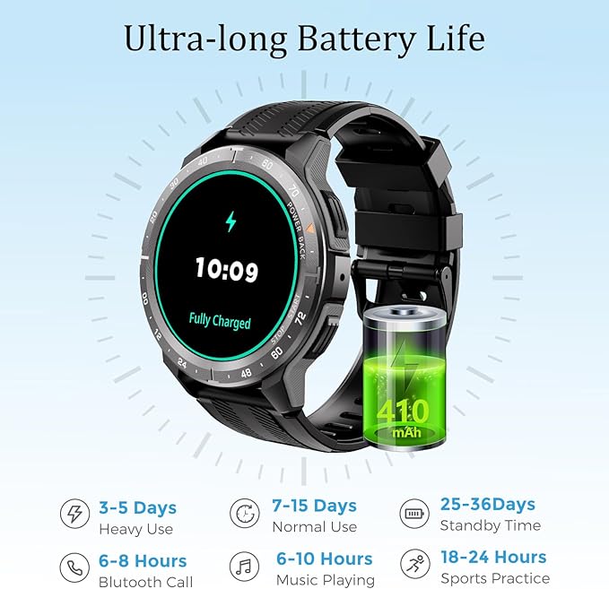 VIRAN Smart Watches for Men, 1.43'' AMOLED Fitness Watch with Pedometer and Heart Rate/Sleep/BP/Spo2 Monitor, Military Smart Watch for Android Phones and iPhone Compatible, 120+ Sports Modes (Black)