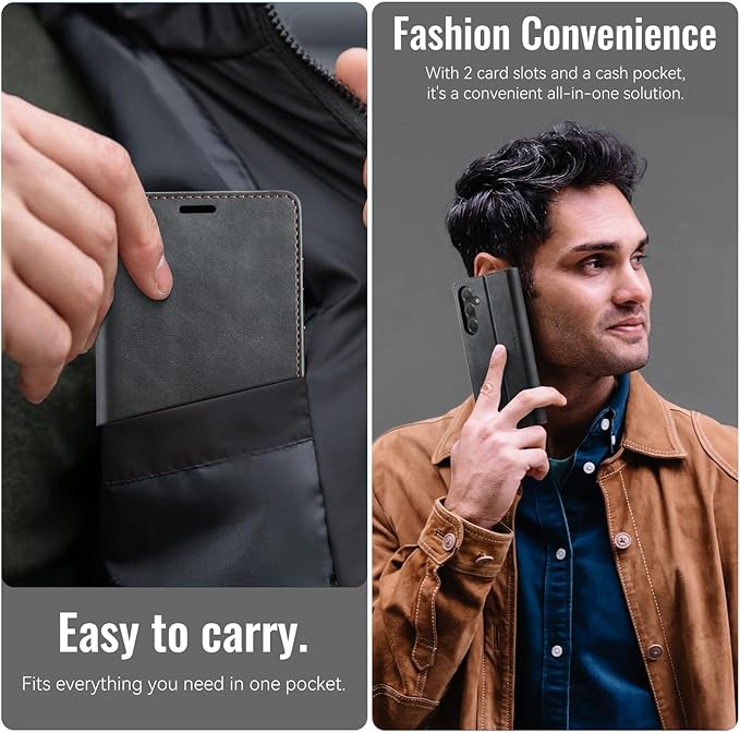 Wallet Case for Samsung Galaxy S24 5G Leather Wallet Flip Cover with Card Holder, Kickstand, Magnetic Closure, RFID Blocking TPU Shockproof Phone Case Compatible with Galaxy S24, Black