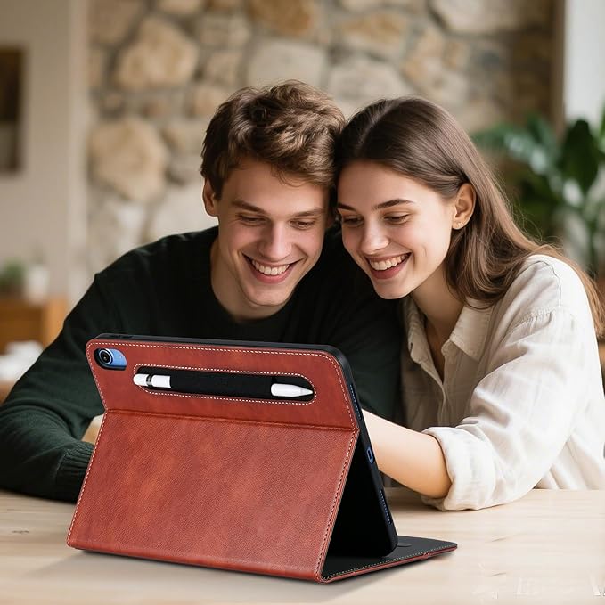 HFcoupe for iPad A16 11th / 10 Gen Case (2025 11 inch & 2022 10.9), Multi-Angle Viewing Stand Folio Cover with Magnetic Closure & Pocket, Auto Sleep/Wake Protective Folio, Tan