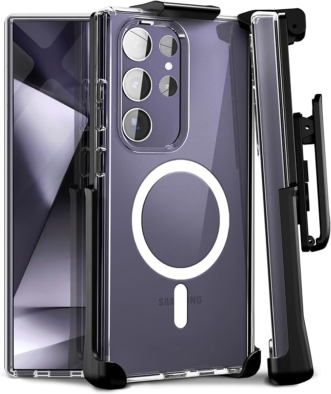 MOTIVE Designed for Samsung Galaxy s24 Ultra Case with Belt Clip, Clear Case Magnetic Compatible with MagSafe, Slim Cover, Drop Tested s24 Ultra Holster Case 6.8” | Clear