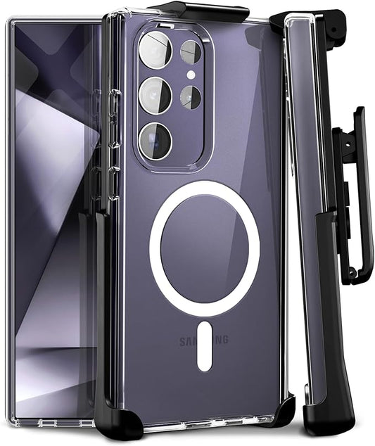 MOTIVE Designed for Samsung Galaxy s24 Ultra Case with Belt Clip, Clear Case Magnetic Compatible with MagSafe, Slim Cover, Drop Tested s24 Ultra Holster Case 6.8” | Clear