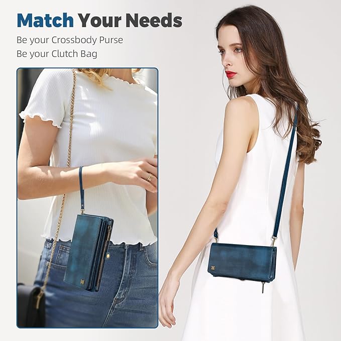 for iPhone 11 Wallet Phone Case with 7 Card Holder,RFID Blocking | PU Leather | Kickstand | Flip | Wrist Strap&Shoulder Strap | Shockproof | Zipper Wallet | Women Men | 6.1" | Blue