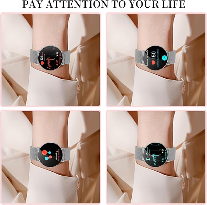 Welfit Smart Watch for Women (2 Straps),1.32-inch AMOLED Ultra Clear Screen Fitness Tracker with SpO2/heart Rate/Sleep Tracking, Suitable for iOS/Android System Waterproof smartwatch(Silver)