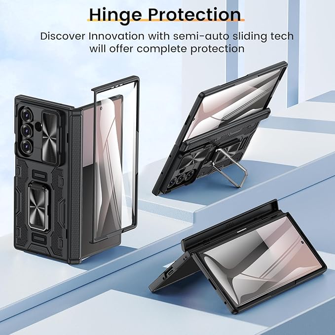 VEGO for Galaxy-Z-Fold-7-Case: Samsung Z Fold 7 Case with Slide Camera Cover & Screen Protector Built-in 360° Kickstand Full-Body Drop Protection Rugged Case for Samsung Galaxy Fold7 5G 2025 -Black
