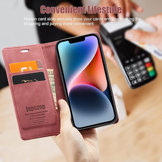 japezop iPhone 14 Wallet Case with [RFID Blocking] Card Holder Kickstand Magnetic,Leather Flip Case Wallet for iPhone 14 5G 6.1 Inch (Red)