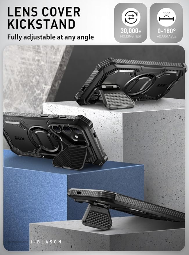 i-Blason for Samsung Galaxy S24 Case with Camera Cover Stand, [Compatible with MagSafe] [Built-in Screen Protector], Anti-Fall Magnetic Phone Case for Samsung Galaxy S24 6.2", Black