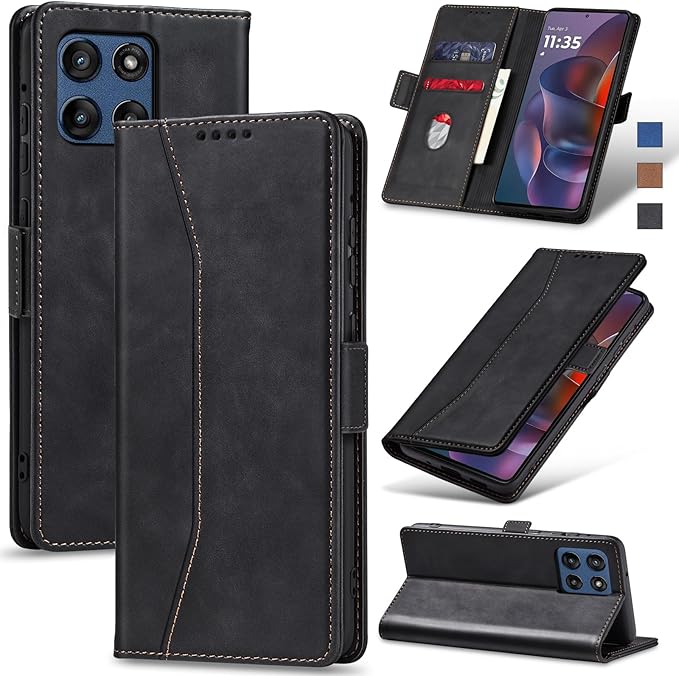 Jasonyu Flip Wallet Case for Moto G Stylus 5G (2025),Leather Magnetic Folio Cover with Card Holder,Kickstand - TPU Shockproof Durable Protective Phone Case,Black