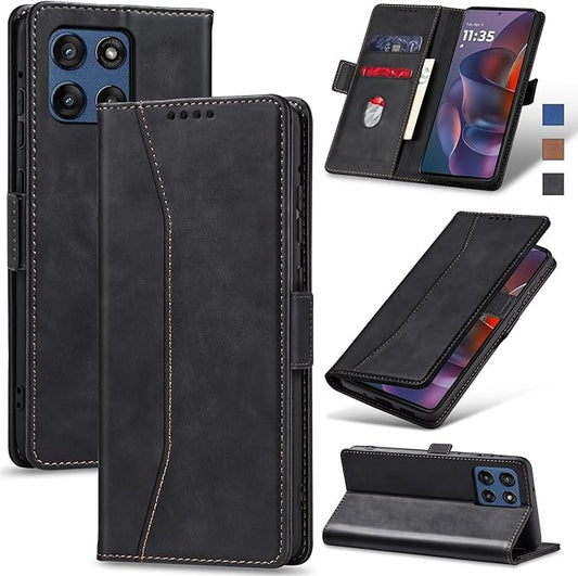 Jasonyu Flip Wallet Case for Moto G Stylus 5G (2025),Leather Magnetic Folio Cover with Card Holder,Kickstand - TPU Shockproof Durable Protective Phone Case,Black