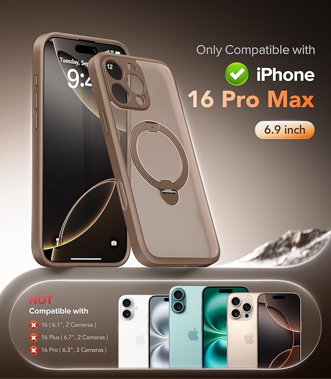 Magnetic for iPhone 16 Pro Max Case, [Unbreakable & Stable Stand] [Phone Case Compatible with MagSafe] [Military-Grade Protection] Slim Translucent Matte Shockproof Phone Cover, Rose Gold