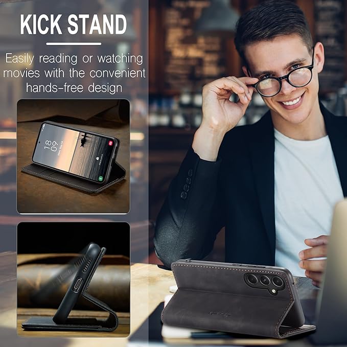 for Samsung Galaxy S23 FE Case, Flip Wallet Leather Case with Card Holder Magnetic Closure Shockproof Kickstand Protective Phone Cases Cover for Samsung S23 FE,Black