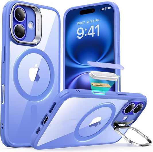 ESR for iPhone 16 Plus Case, Camera Control Button Compatible with MagSafe, Military-Grade Protective Case, Built-in Stash Stand Phone Case, Scratch-Resistant Back Cover, Classic Series, Clear Blue