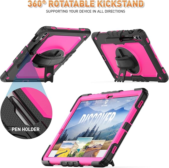 Timecity Case for Samsung Galaxy Tab S10 Plus/ S9 FE Plus/ S9 Plus 5G Tablet 12.4'' Case - Heavy Duty Protective Cover with Screen Protector, Stand, Shoulder Strap & S Pen Holder, Kids-Friendly, Rose