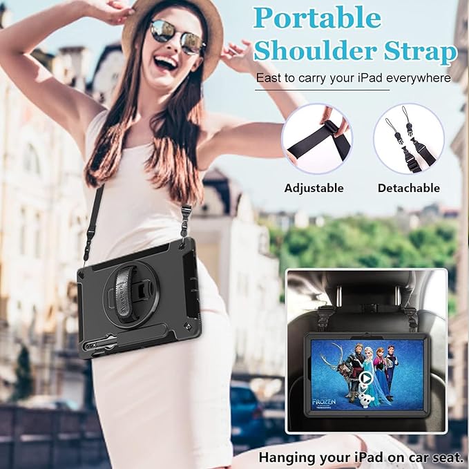 Case for Galaxy Tab S7 FE/S7 Plus/S8 Plus 12.4 INCH: TPU Protective Cover for Samsung Tablet S7 FE/S7 Plus/S8 Plus 12.4 with Screen Protector-Stand- Handle + Shoulder Strap-S-Pen Holder- Black