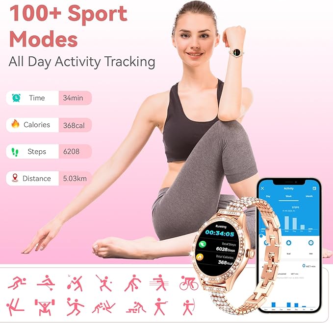 Smart Watch for Women - Make/Answer Call, 1.32" IP67 Waterproof Fitness Watch with Heart Rate Sleep Monitor, 100+ Sports Modes Activity Tracker, Step Counter Smartwatch for iOS Android