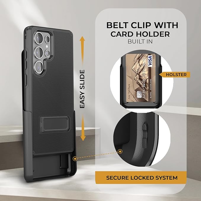 MOTIVE Designed for Samsung Galaxy s25 Ultra Case with Belt Clip, Compatible with MagSafe Qi2, Dual-Layer 10FT Military Grade Drop Protection, Shockproof s25 Ultra Holster Case 6.9” | Black