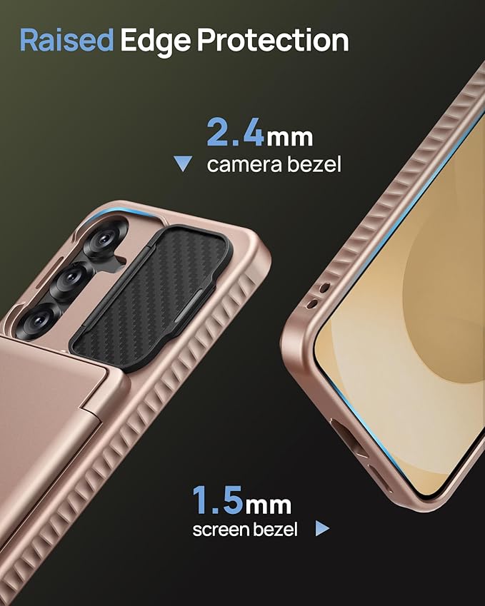 for Samsung Galaxy S25 Case with Card Holder & Camera Lens Cover Stand, Military Grade Drop Protection Shockproof Rugged Kickstand Wallet Protective Phone Case for Samsung S25 2025, Rose Gold