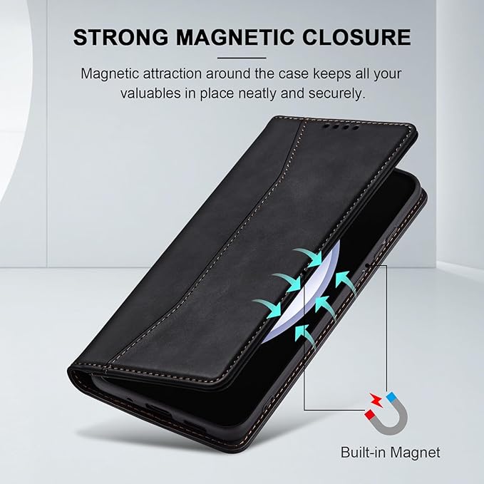 Jasonyu Flip Wallet Case for Samsung Galaxy S23 FE,Leather Magnetic Folio Cover with Card Holder,Kickstand - TPU Shockproof Durable Protective Phone Case,Black