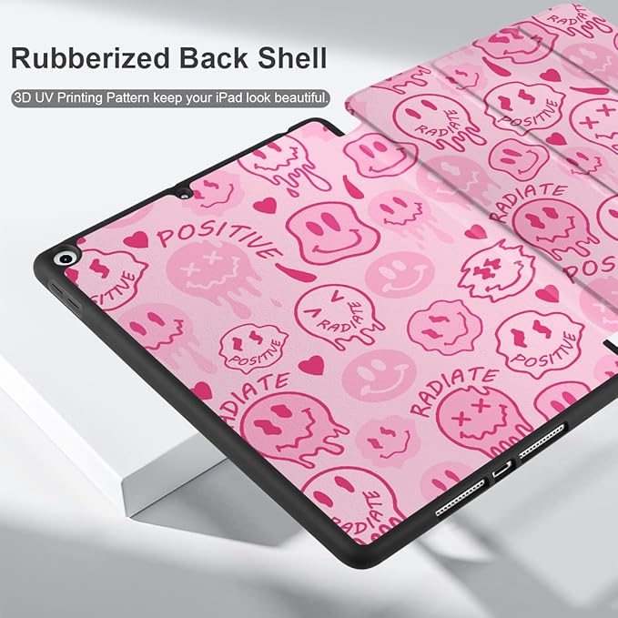 DONGKE Case Compatible with iPad 10.2 Inch 2021 2020 2019 iPad 9th/8th/7th Generation with Pencil Holder, Slim Stand Protective Case with Soft TPU Back, Auto Sleep/Wake Cover, Melting Faces