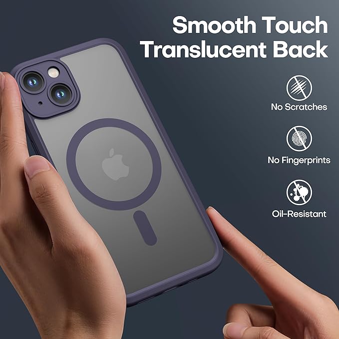 ImpactStrong Magnetic Guard Designed for iPhone 13 Case [Camera Protection] [Military Grade Drop Tested] [Compatible with MagSafe] Slim Translucent Matte Phone Case (6.1") - Deep Purple