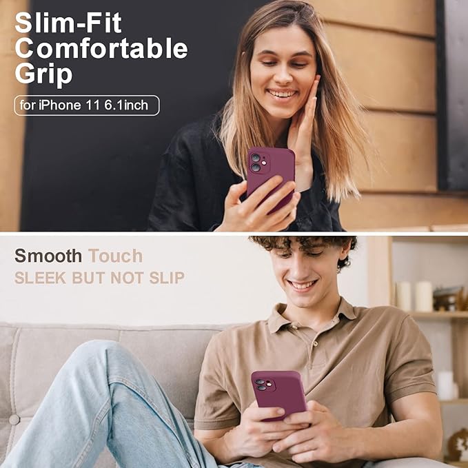 Vooii Compatible with iPhone 11 Case, Upgraded Liquid Silicone with [Flat Edges] [Camera Protection] [Soft Anti-Scratch Microfiber Lining] Phone Case for iPhone 11 6.1 inch - WineRed