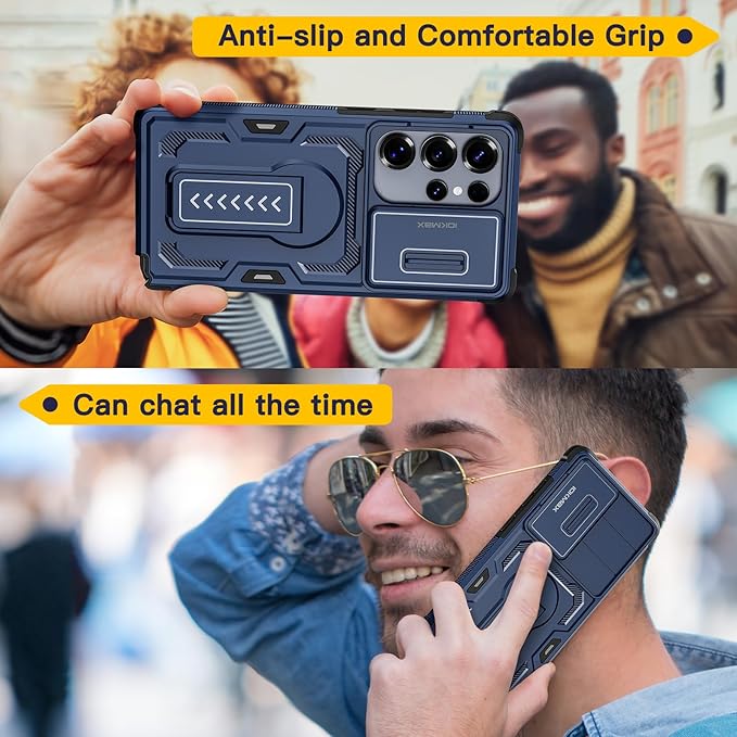 for Samsung Galaxy S25 Ultra Case with 2*Screen Protector, Slide Camera Cover, Kickstand, Lanyard Strap, Military Grade Shockproof Protective Heavy Duty Non-Slip for S25 Ultra Case-6.9'', Blue