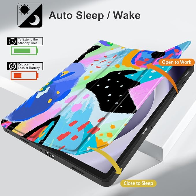 MEEgoodo Case for Samsung Galaxy Tab A9 Plus 11 inch Cover 2024 2023 with S Pen Holder, A9+ Smart Tablet Cases with Trifold Stand+Soft TPU Back Shell+Smart Auto Wake/Sleep, Colorful Painted Floral