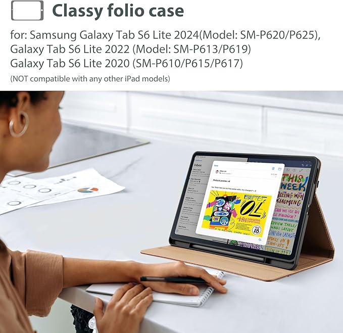 ProCase for Galaxy Tab S6 Lite 10.4 Inch 2024/2022/2020 with S Pen Holder; Premium PU Leather Folio Business Stand Cover with Hand Strap; Pencil Holder; Front Pocket -Brown
