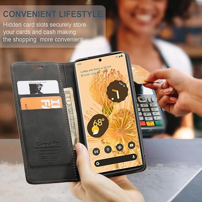 for Google Pixel 6 Pro Case, Flip Wallet Leather Case with Card Holder Magnetic Closure Shockproof Kickstand Protective Phone Cases Cover for Google Pixel 6 Pro,Black