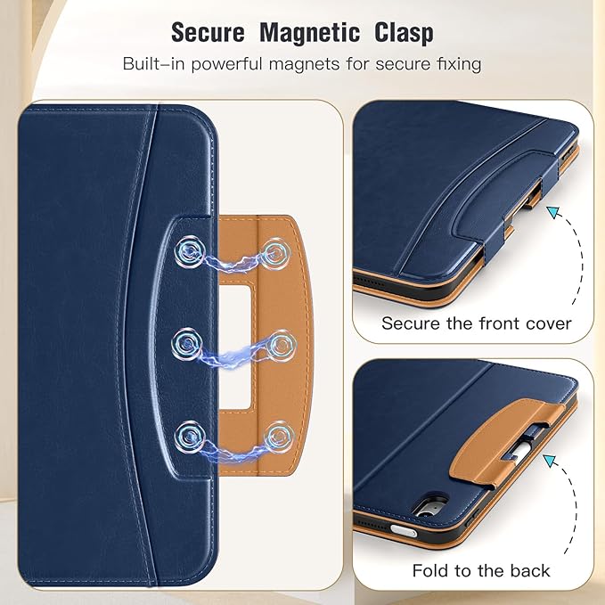 MoKo for iPad (A16) 11th Generation Case 11 inch 2025, iPad 10th Generation Case 10.9" 2022 with Pencil Holder & Pocket, Premium Leather Folio Stand Cover, Multiple Viewing Angles, Dark Blue