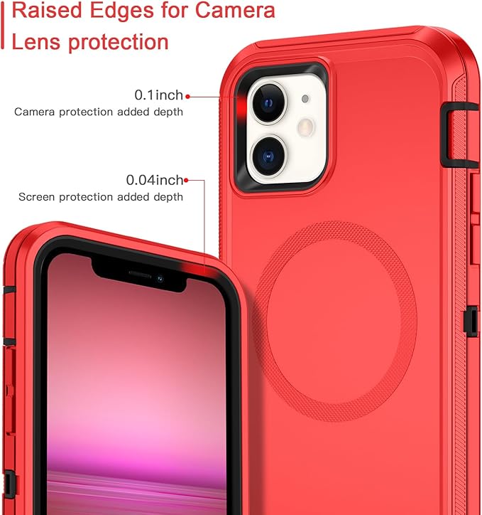for iPhone 12 Case,iPhone 12 Pro Case [Compatible with MagSafe] Shockproof 3-Layer Full Body Protection Rugged Heavy Duty Cover for Apple iPhone 12/12 Pro 6.1",Red/Black