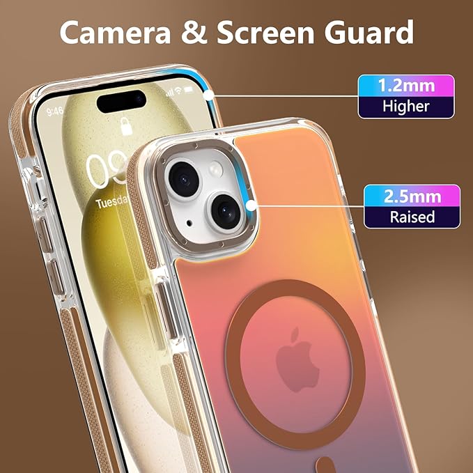 MOWIME Magnetic Case for iPhone 15 Plus [Compatible with Magsafe] [Cute Fashion Fluorescent Design] [1 Screen Protector] Slim Translucent Matte Case for iPhone 15 Plus 6.7" 2023, Desert