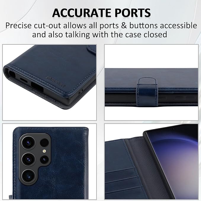 MONASAY Wallet Case Compatible for Galaxy S23 Ultra 5G,[RFID Blocking] Flip Folio Leather Cell Phone Cover with Credit Card Holder, 6.8 inch, Blue