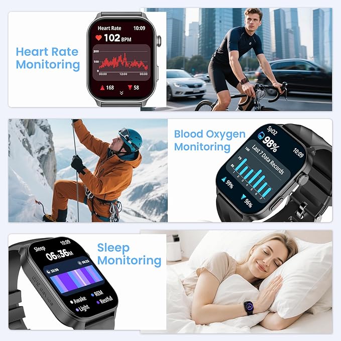 Smart Watch for Men Women Built-in GPS Fitness Tracker, 2.01" HD Touchscreen(Answer/Make Calls), 110+ Sport Modes with Heart Rate/SpO2/Sleep Monitor/, Compass, 1 ATM Waterproof, for Android iOS, Black